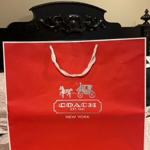 Coach Red Shopper with White Logo and Rope Handles gift packaging